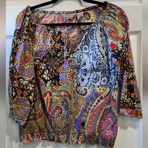 Lifestyle petite paisley patchwork peasant blouse women's size Medium pe…